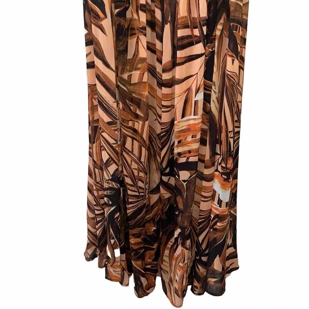 Bronx & Banco Kenya Silk Halter Maxi Dress Brown Animal Print Medium NWT - Picture 8 of 15